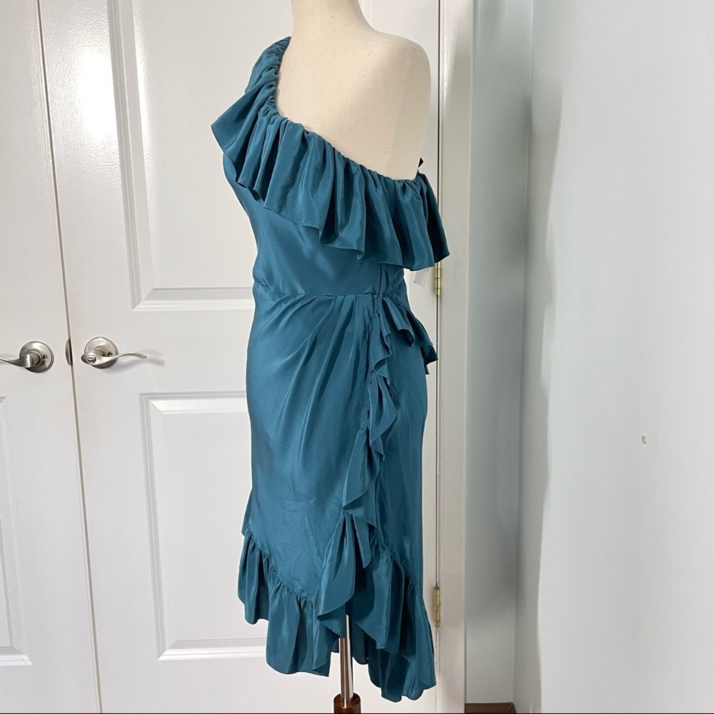 Jill Stuart Collection 100% Silk Ruffle One Shoulder Dress size 4 NWT - Picture 7 of 15